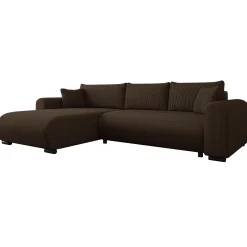 Garnero Arredamenti Divani Angolari|Divani Letto-Divano letto angolare 4 posti 285x188cm con contenitore tessuto velluto a coste marrone scuro Soft Velluto a Coste Poso Marrone
