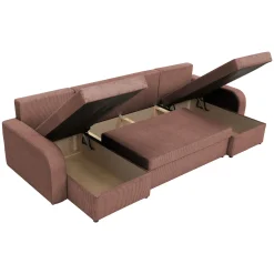 Garnero Arredamenti Divani Panoramici|Divani Angolari-Divano letto angolare 5 posti 304cm con contenitore velluto a coste rosa Assunta Velluto Poso Rosa