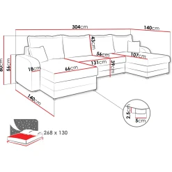 Garnero Arredamenti Divani Panoramici|Divani Angolari-Divano letto angolare 5 posti 304cm con contenitore velluto a coste rosa Assunta Velluto Poso Rosa