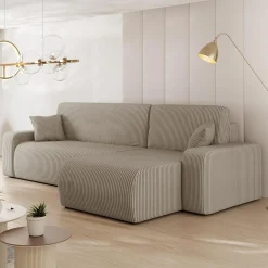 Garnero Arredamenti Divani Angolari|Divani Letto-Divano letto angolare 3 posti 244x145cm con contenitore a coste tortora Slurp Velluto Poso Tortora