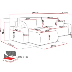 Garnero Arredamenti Divani Angolari|Divani Letto-Divano letto angolare 3 posti 244x145cm con contenitore a coste tortora Slurp Velluto Poso Tortora