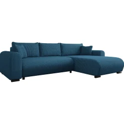 Garnero Arredamenti Divani Angolari|Divani Letto-Divano letto angolare 4 posti 285x188cm con contenitore tessuto velluto a coste blu navy Soft Velluto a Coste Poso Blu Navy