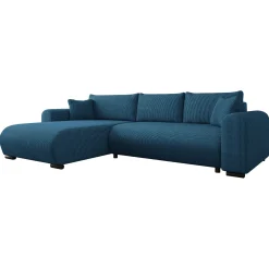Garnero Arredamenti Divani Angolari|Divani Letto-Divano letto angolare 4 posti 285x188cm con contenitore tessuto velluto a coste blu navy Soft Velluto a Coste Poso Blu Navy