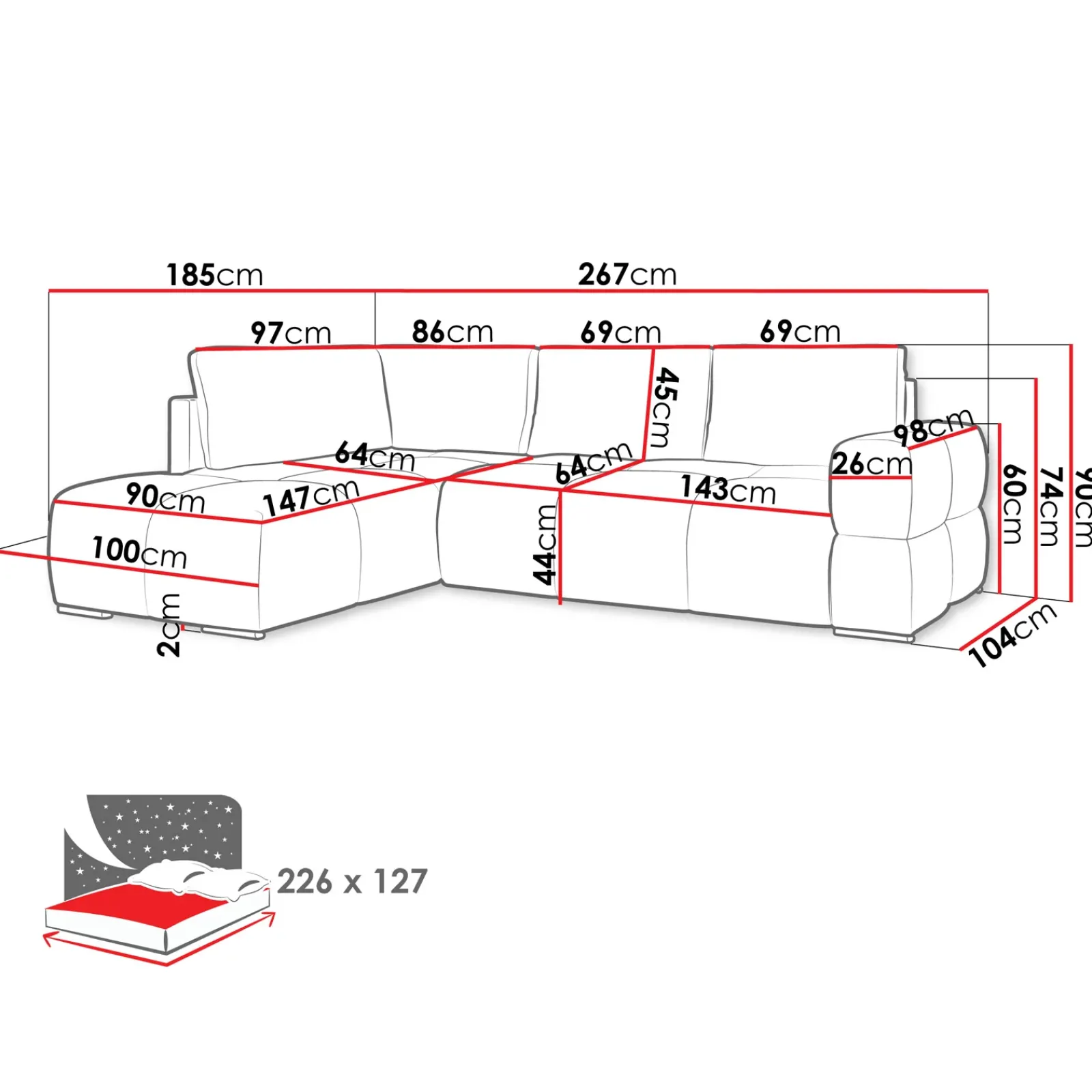 Garnero Arredamenti Divani Angolari|Divani Letto-Divano letto angolare 3 posti 267x185cm box contenitore beige Sottovoce Tessuto Artico Beige