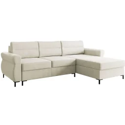 Garnero Arredamenti Divani Angolari|Divani Letto-Divano letto angolare 3 posti 258x170 cm con box contenitore imbottito beige chiaro nero Velissa