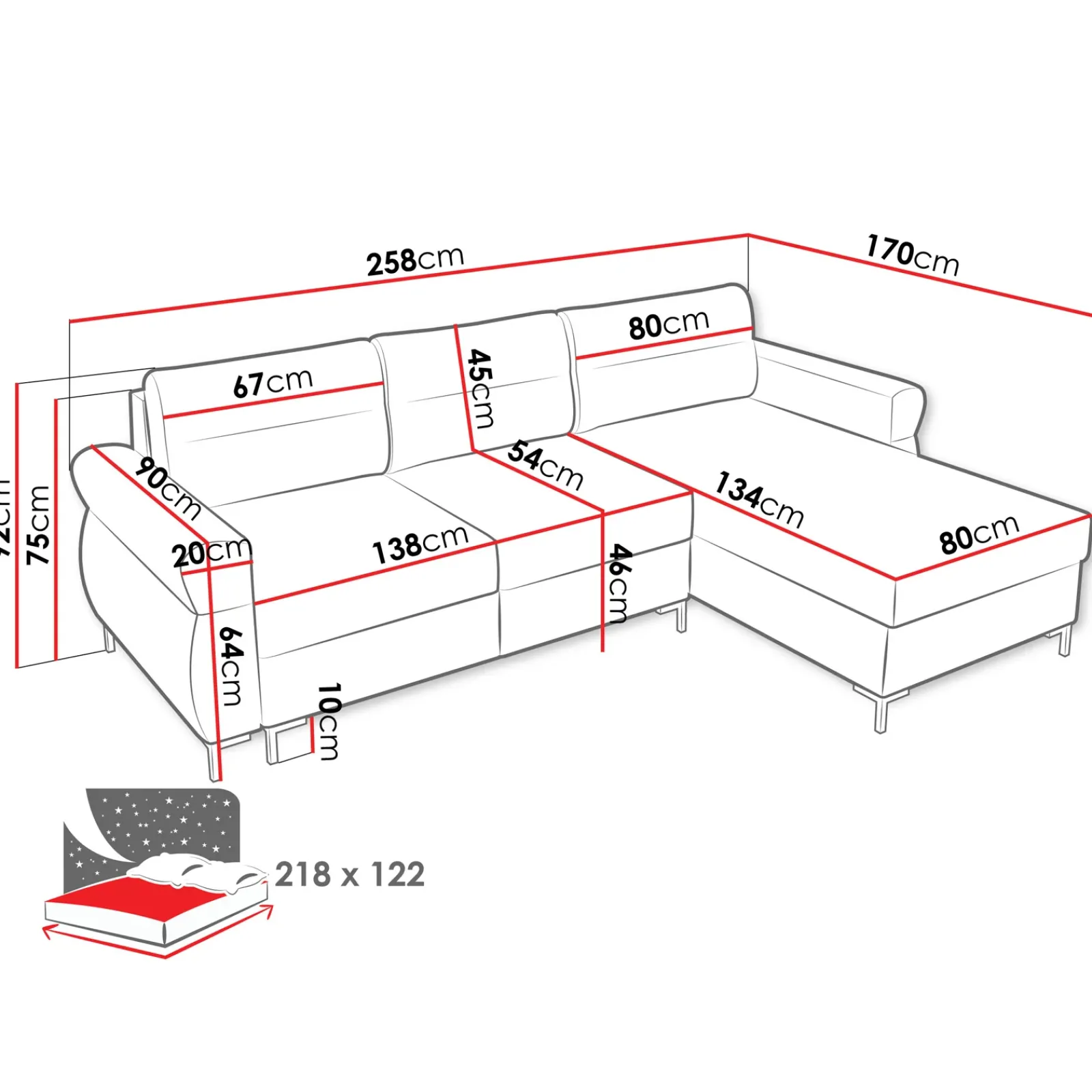 Garnero Arredamenti Divani Angolari|Divani Letto-Divano letto angolare 3 posti 258x170 cm con box contenitore imbottito beige chiaro nero Velissa