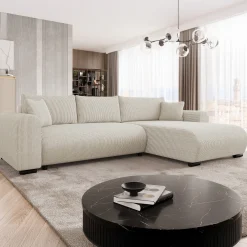 Garnero Arredamenti Divani Angolari|Divani Letto-Divano letto angolare 4 posti 285x188cm con contenitore tessuto velluto a coste beige Soft Velluto a Coste Poso Beige