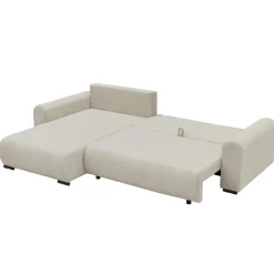 Garnero Arredamenti Divani Angolari|Divani Letto-Divano letto angolare 4 posti 285x188cm con contenitore tessuto velluto a coste beige Soft Velluto a Coste Poso Beige