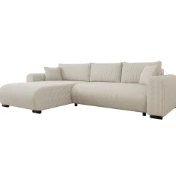 Garnero Arredamenti Divani Angolari|Divani Letto-Divano letto angolare 4 posti 285x188cm con contenitore tessuto velluto a coste beige Soft Velluto a Coste Poso Beige