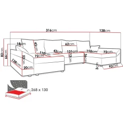Garnero Arredamenti Divani Panoramici|Divani Angolari-Divano letto angolare 5 posti 321cm grigio nero Appia