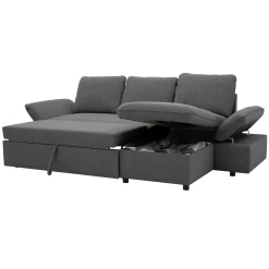 Garnero Arredamenti Divani Angolari|Divani Letto-Divano letto angolare 3 posti 260x148cm con contenitore antracite Arturo