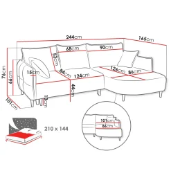 Garnero Arredamenti Divani Angolari|Divani Letto-Divano letto angolare 3 posti 244x165cm tessuto beige Lollypop Tessuto Peluche Onega Beige