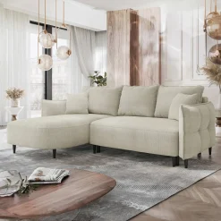 Garnero Arredamenti Divani Angolari|Divani Letto-Divano letto angolare 3 posti 244x165cm tessuto tortora Lollypop Tessuto Peluche Onega Tortora