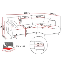 Garnero Arredamenti Divani Angolari|Divani Letto-Divano letto angolare 3 posti 244x165cm tessuto tortora Lollypop Tessuto Peluche Onega Tortora