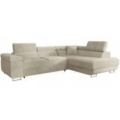 Garnero Arredamenti Divani Angolari|Divani Letto-Divano letto angolare destra imbottito 274x203cm beige Bormio Tessuto Vellutato Manila Beige