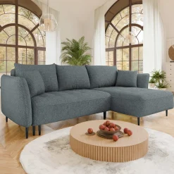 Garnero Arredamenti Divani Angolari|Divani Letto-Divano letto angolare destro 3 posti 276x158cm tessuto grigio scuro Angle Tessuto Peluche Onega Grigio Scuro