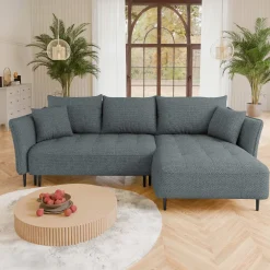 Garnero Arredamenti Divani Angolari|Divani Letto-Divano letto angolare destro 3 posti 276x158cm tessuto grigio scuro Angle Tessuto Peluche Onega Grigio Scuro