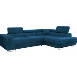 Garnero Arredamenti Divani Angolari|Divani Letto-Divano letto angolare destra imbottito 274x203cm blu Bormio Tessuto Vellutato Manila Blu
