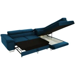 Garnero Arredamenti Divani Angolari|Divani Letto-Divano letto angolare destra imbottito 274x203cm blu Bormio Tessuto Vellutato Manila Blu