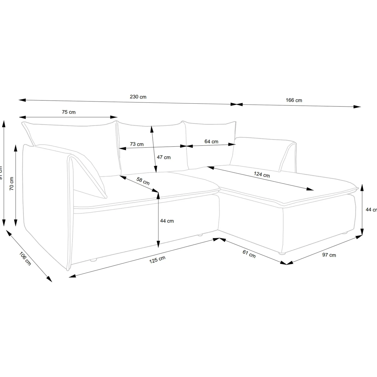 Garnero Arredamenti Divani Angolari|Divani Letto-Divano letto angolare destro 3 posti 230x166cm tessuto giallo senape Easeful