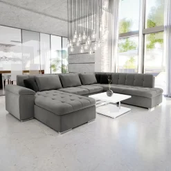 Garnero Arredamenti Divani Panoramici|Divani Angolari-Divano letto angolare destra 5 posti 350x205cm grigio Agliana Tessuto Vellutato Manila Grigio Nero