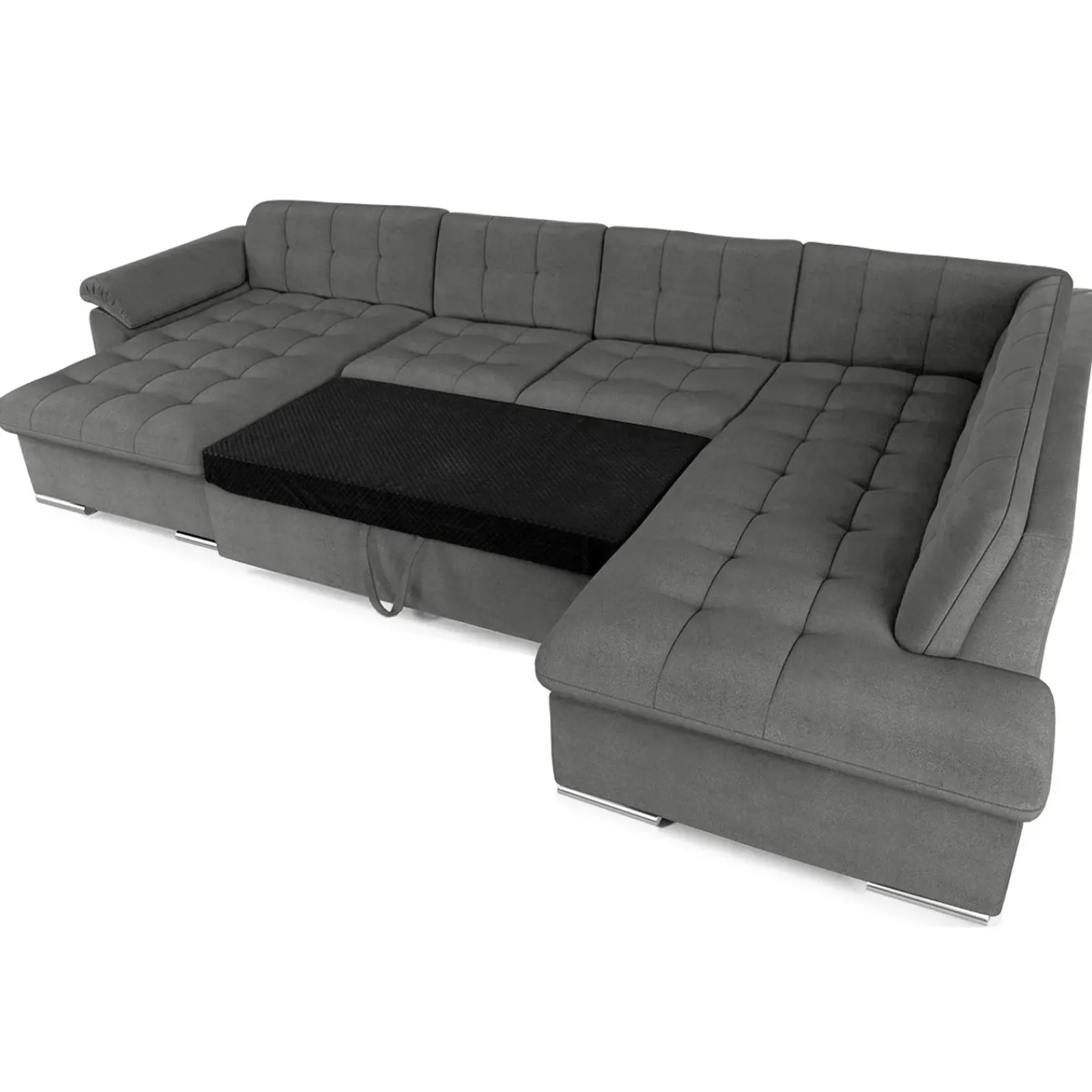 Garnero Arredamenti Divani Panoramici|Divani Angolari-Divano letto angolare destra 5 posti 350x205cm grigio Agliana Tessuto Vellutato Manila Grigio Nero