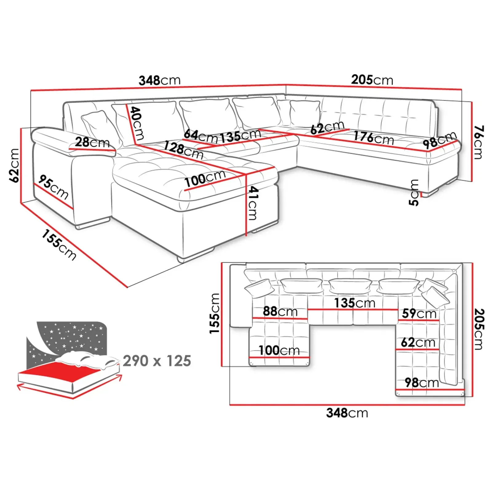 Garnero Arredamenti Divani Panoramici|Divani Angolari-Divano letto angolare destra 5 posti 350x205cm grigio Agliana Tessuto Vellutato Manila Grigio Nero