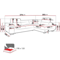 Garnero Arredamenti Divani Angolari|Divani Letto-Divano letto angolare destra imbottito 274x203cm velluto a coste grigio Bormio Velluto Poso Grigio