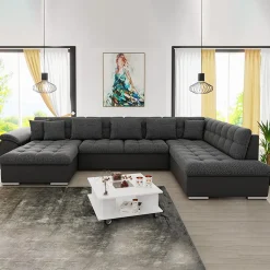 Garnero Arredamenti Divani Panoramici|Divani Angolari-Divano letto angolare destra 5 posti 350x205cm grigio scuro Agliana Tessuto Trama Fitta Grigio