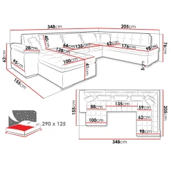 Garnero Arredamenti Divani Panoramici|Divani Angolari-Divano letto angolare destra 5 posti 350x205cm grigio scuro Agliana Tessuto Trama Fitta Grigio