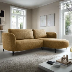 Garnero Arredamenti Divani Angolari|Divani Letto-Divano letto angolare destra 3 posti 260x180cm tessuto bouclè beige scuro Repose Tessuto Bouclè Blur Beige Scuro