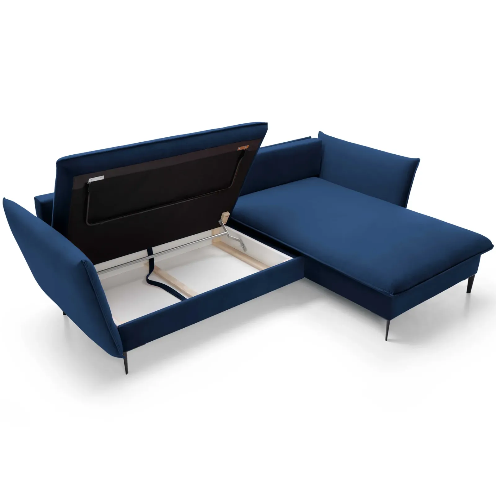 Garnero Arredamenti Divani Angolari|Divani Letto-Divano letto angolare destro 3 posti 258x167cm tessuto blu Lushify Tessuto Riviera Vellutato Blu