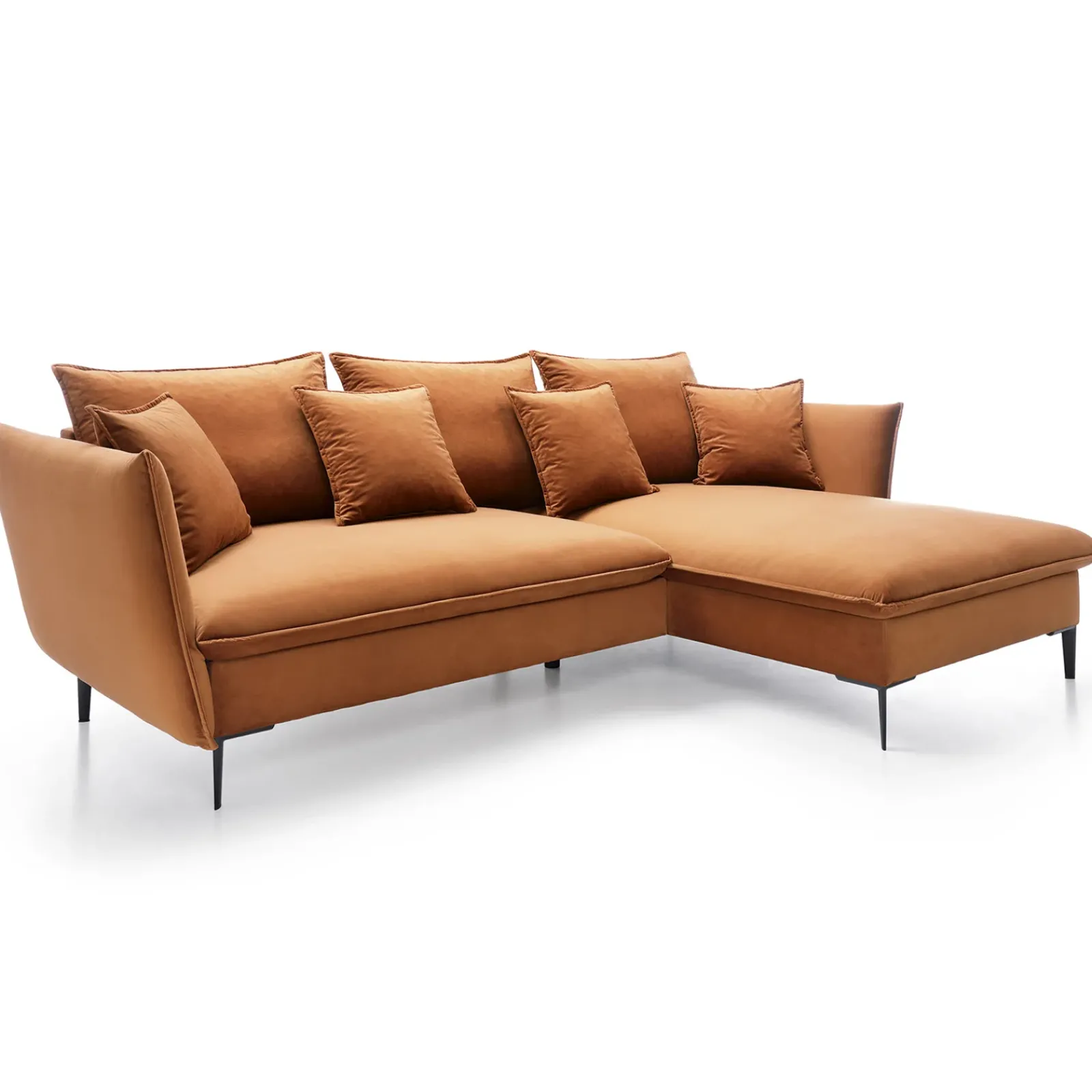 Garnero Arredamenti Divani Angolari|Divani Letto-Divano letto angolare destro 3 posti 258x167cm tessuto arancio Lushify Tessuto Magic Velvet Arancio