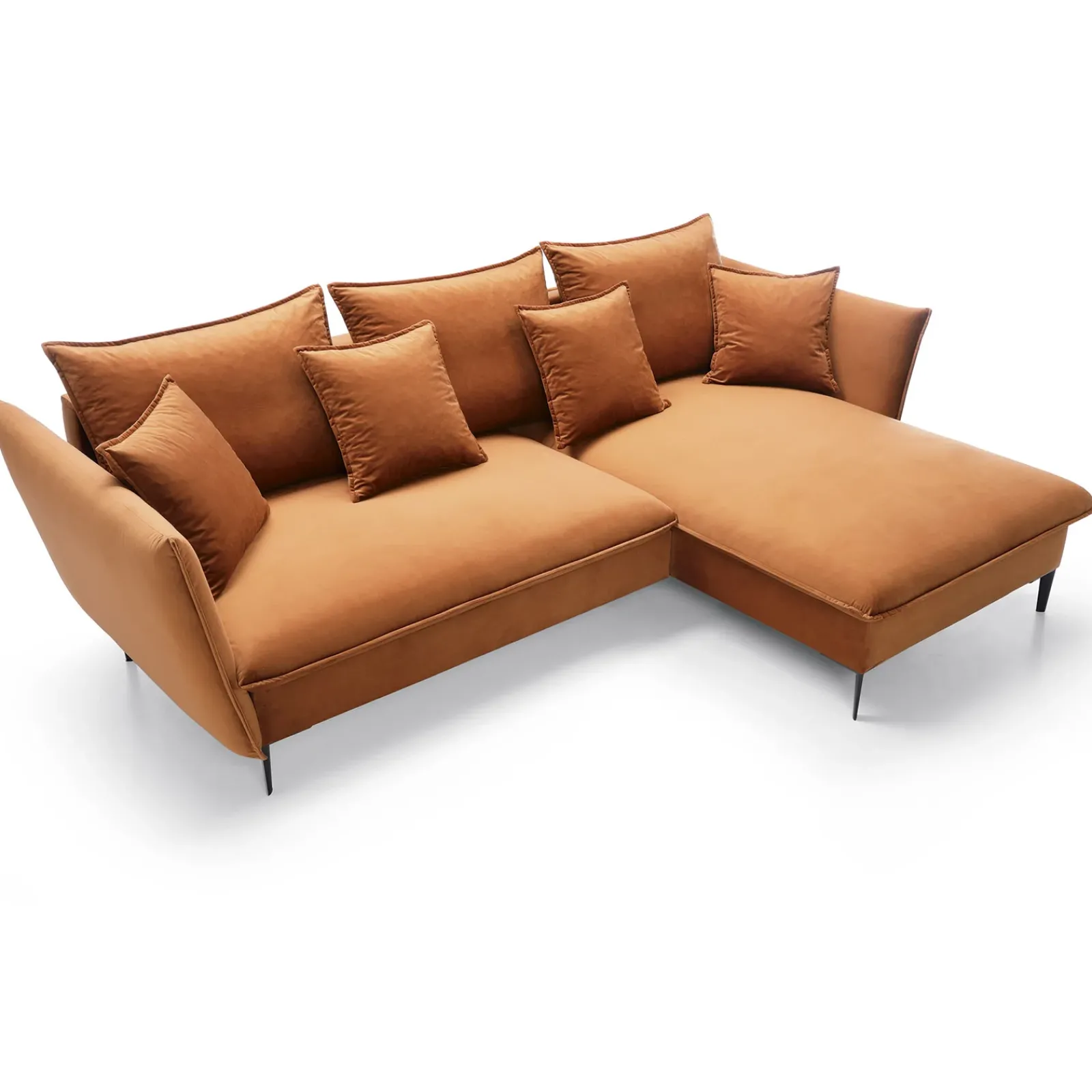 Garnero Arredamenti Divani Angolari|Divani Letto-Divano letto angolare destro 3 posti 258x167cm tessuto arancio Lushify Tessuto Magic Velvet Arancio