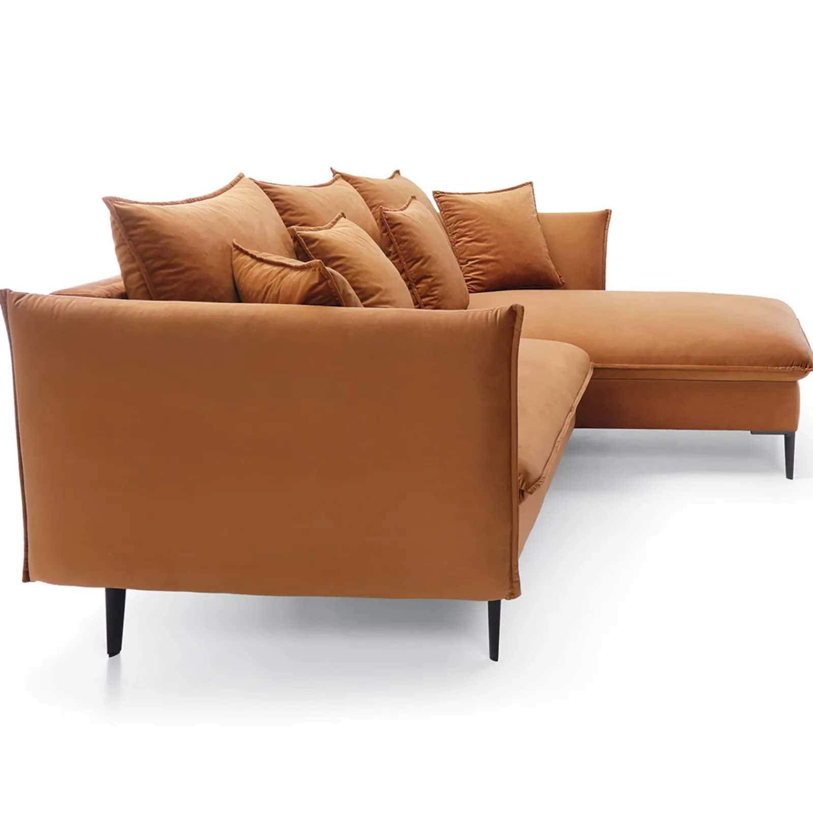 Garnero Arredamenti Divani Angolari|Divani Letto-Divano letto angolare destro 3 posti 258x167cm tessuto arancio Lushify Tessuto Magic Velvet Arancio