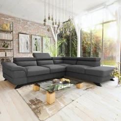 Garnero Arredamenti Divani Angolari|Divani Letto-Divano letto angolare destro 5 posti 272x219cm tessuto antracite Lumma