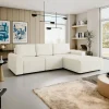 Garnero Arredamenti Divani Angolari|Divani Letto-Divano letto angolare destra 3 posti 258x168 cm con contenitore a trama sottile beige Olivon