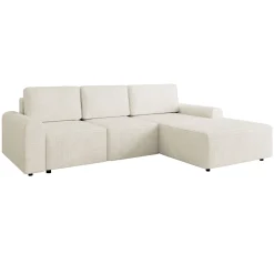 Garnero Arredamenti Divani Angolari|Divani Letto-Divano letto angolare destra 3 posti 258x168 cm con contenitore a trama sottile beige Olivon