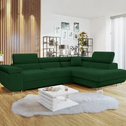 Garnero Arredamenti Divani Angolari|Divani Letto-Divano letto angolare destra imbottito 274x203cm verde Bormio Tessuto Vellutato Manila Verde