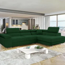 Garnero Arredamenti Divani Angolari|Divani Letto-Divano letto angolare destra imbottito 274x203cm verde Bormio Tessuto Vellutato Manila Verde