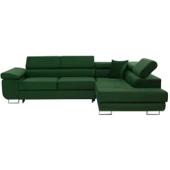 Garnero Arredamenti Divani Angolari|Divani Letto-Divano letto angolare destra imbottito 274x203cm verde Bormio Tessuto Vellutato Manila Verde