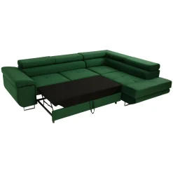 Garnero Arredamenti Divani Angolari|Divani Letto-Divano letto angolare destra imbottito 274x203cm verde Bormio Tessuto Vellutato Manila Verde