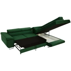 Garnero Arredamenti Divani Angolari|Divani Letto-Divano letto angolare destra imbottito 274x203cm verde Bormio Tessuto Vellutato Manila Verde