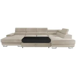 Garnero Arredamenti Divani Panoramici|Divani Angolari-Divano letto angolare destra 5 posti 345x202cm tessuto beige Sloffy