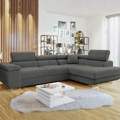 Garnero Arredamenti Divani Angolari|Divani Letto-Divano letto angolare destra imbottito 274x203cm grigio Bormio Tessuto Vellutato Manila Grigio