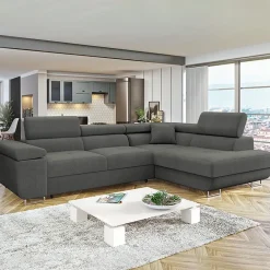 Garnero Arredamenti Divani Angolari|Divani Letto-Divano letto angolare destra imbottito 274x203cm grigio Bormio Tessuto Vellutato Manila Grigio