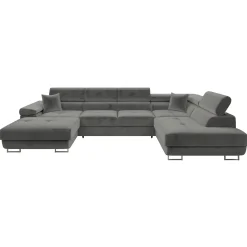 Garnero Arredamenti Divani Angolari|Divani Letto-Divano letto angolare destra 5 posti 346x203cm con box contenitore velluto grigio Moirea Tessuto Vellutato Manila Grigio