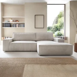 Garnero Arredamenti Divani Angolari|Divani Letto-Divano letto angolare destro 3 posti 267x167cm velluto a coste beige Relaxion Velluto a Coste Poso Beige