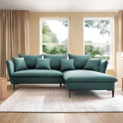 Garnero Arredamenti Divani Angolari|Divani Letto-Divano letto angolare destro 3 posti 258x167cm tessuto petrolio Lushify Tessuto Riviera Vellutato Petrolio