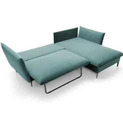 Garnero Arredamenti Divani Angolari|Divani Letto-Divano letto angolare destro 3 posti 258x167cm tessuto petrolio Lushify Tessuto Riviera Vellutato Petrolio